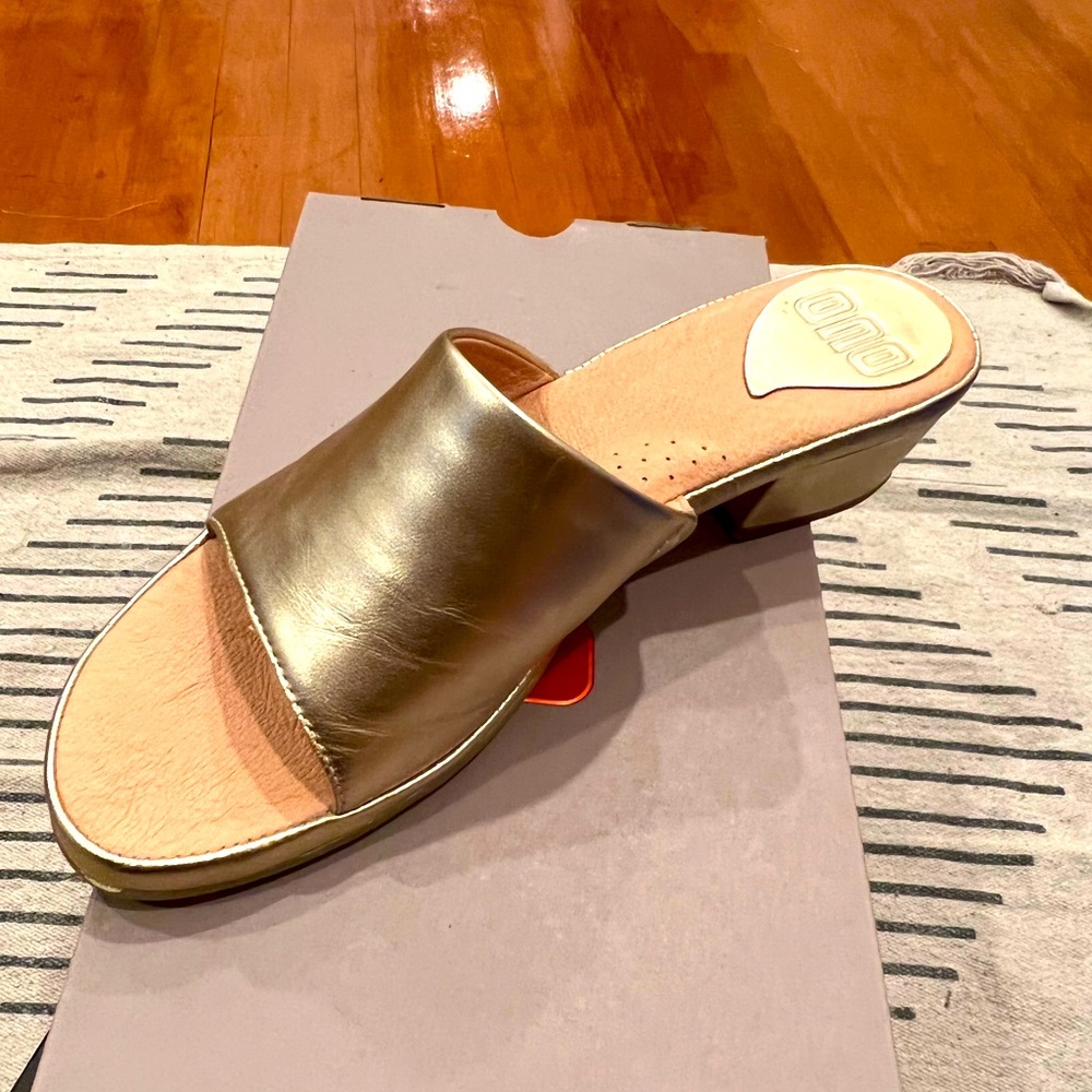 Gold leather slides